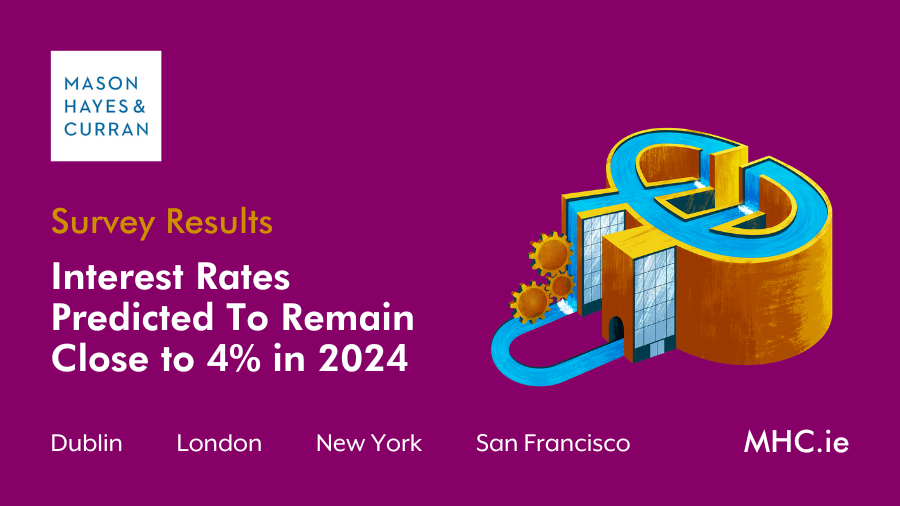 White text on purple background: Interest Rates Predicted to Remain Close to 4% in 2024