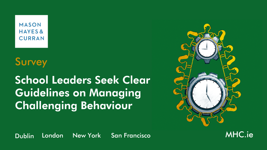 Clock illustration to right, text to left: School Leaders Seek Clear Guidelines on Managing Challenging Behaviour