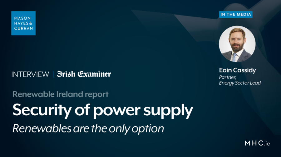 Blue banner with picture of Eoin Cassidy under 'In The Media' headline - Interview with Irish Examiner